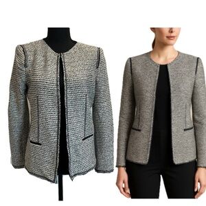 Zara Ivory white black metallic silver tweed long sleeve open front blazer Sz M